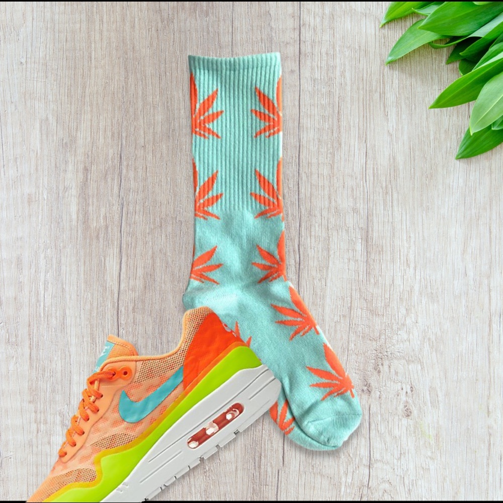 Pot Leaf 420 Novelty Socks - Turquoise Orange